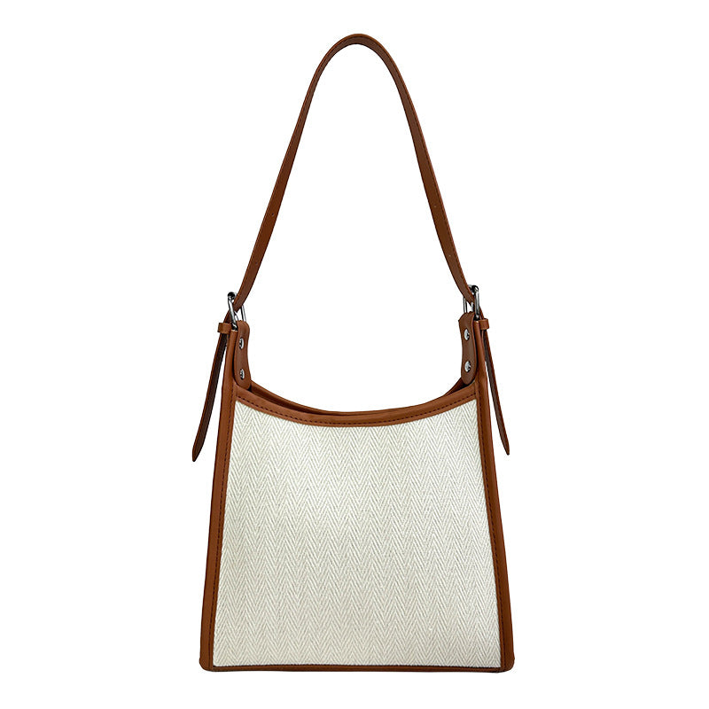 Korean Style All-match Stitching Canvas Underarm Bag Large Capacity
