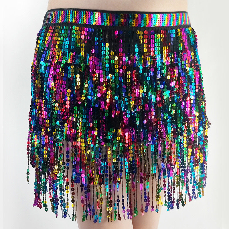 Belly Dance Four Layers Tassels Waist Chain Sequin Dress Female