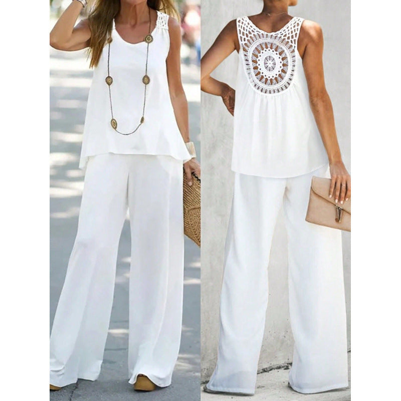 Casual Chic Elegant Floral Set With Hollow-Out Back