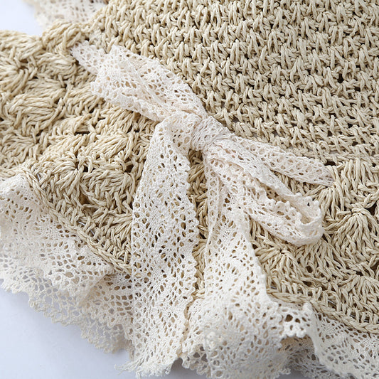 Women's Big Brim Beach Lace Strap Bow Hat
