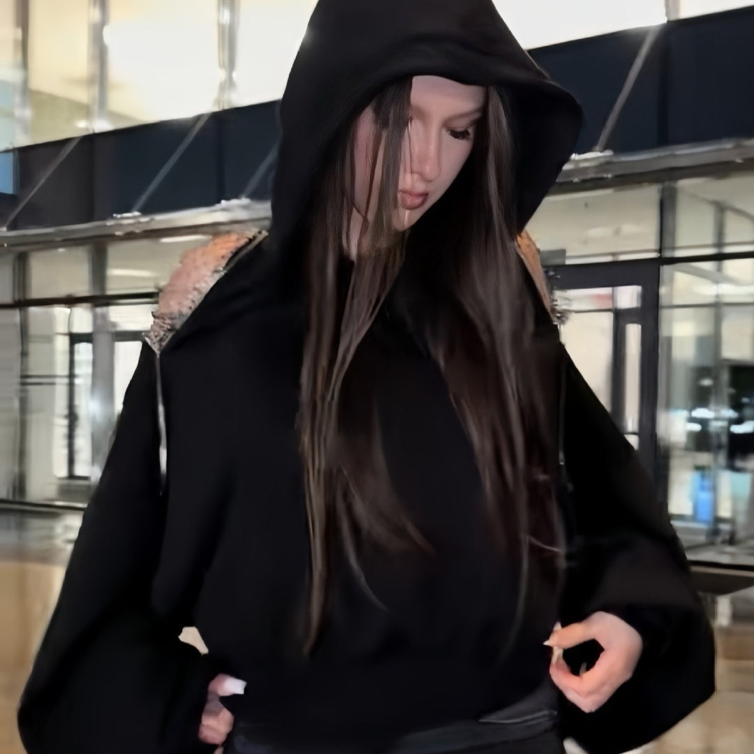 Moderigtig ensfarvet rygløs Hollow Out Mesh-hættetrøje sports-sweatshirt