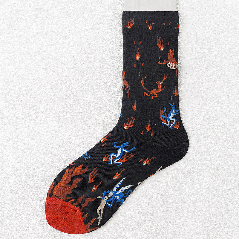 Mid Tube Mori Flower Stockings Street Illustration Sports Socks