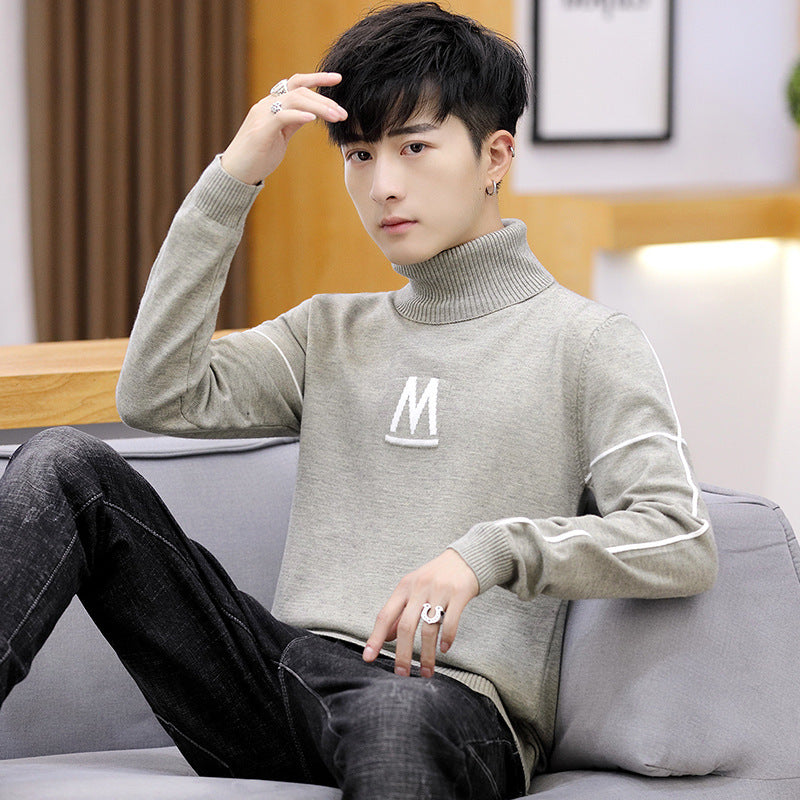 Men's Long Sleeve M Letter Turtleneck Pullover