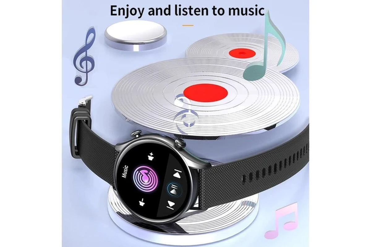 New 360*360 HD 1.32 Inch Screen Ladies Smart Watches Bluetooth Call Lady Sport Heart Rate Blood Oxygen Women Smartwatch+Box - Black