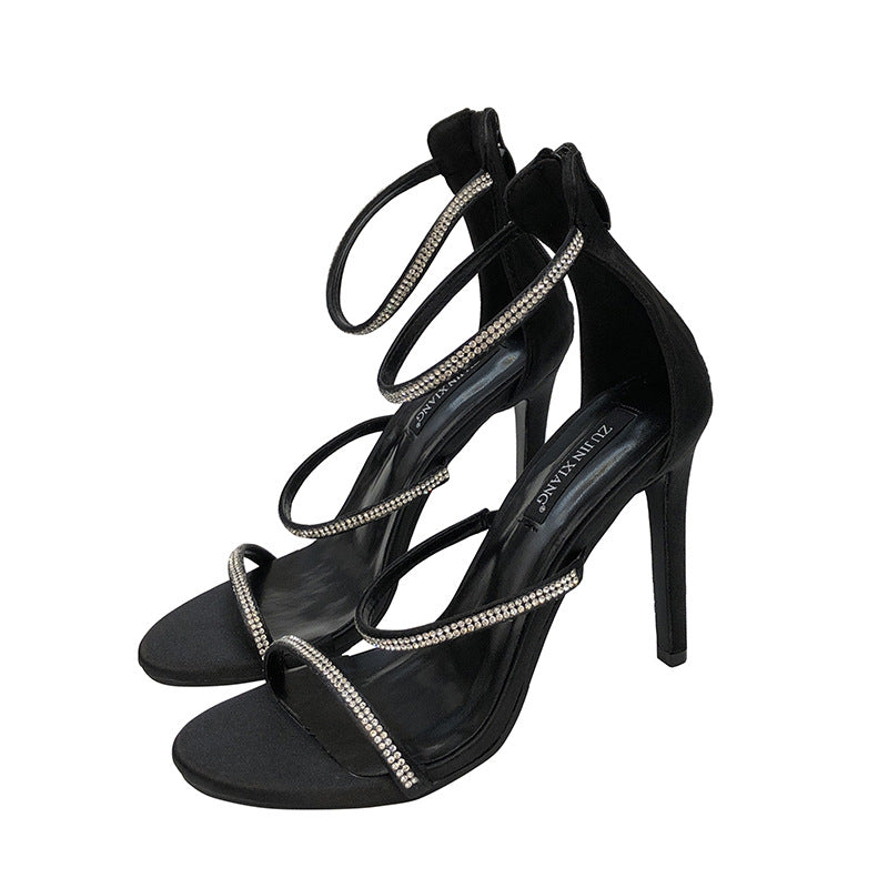 Cross Strap Rhinestone Stiletto Sexy Super High Heel  Toe Roman Sandals Women
