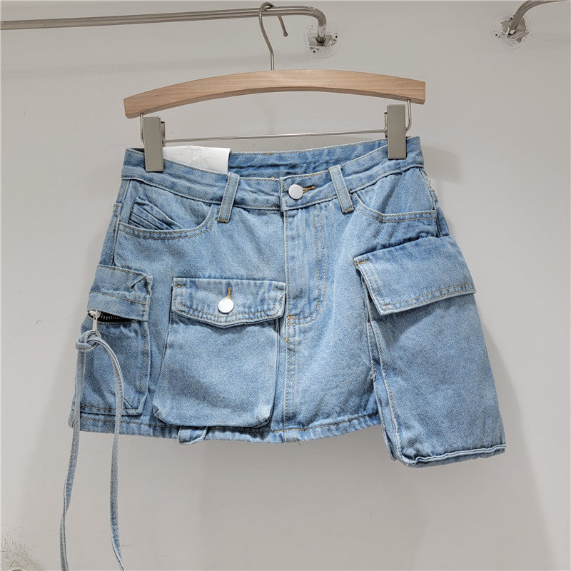 Uregelmæssig Workwear Denim Nederdel til Kvinder