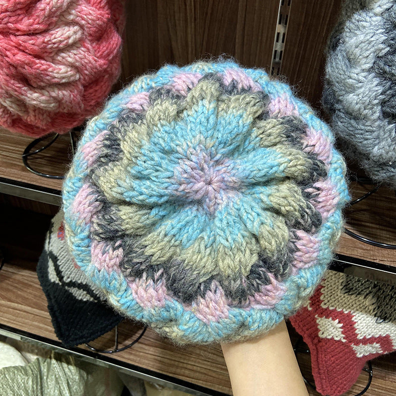 Women's Autumn And Winter Mixed Color Gradient Knit Beret Hat