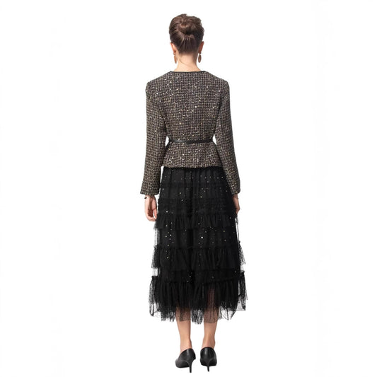 Chanel-style Elegant Solid-color Mesh Skirt With A Sophisticated Vibe