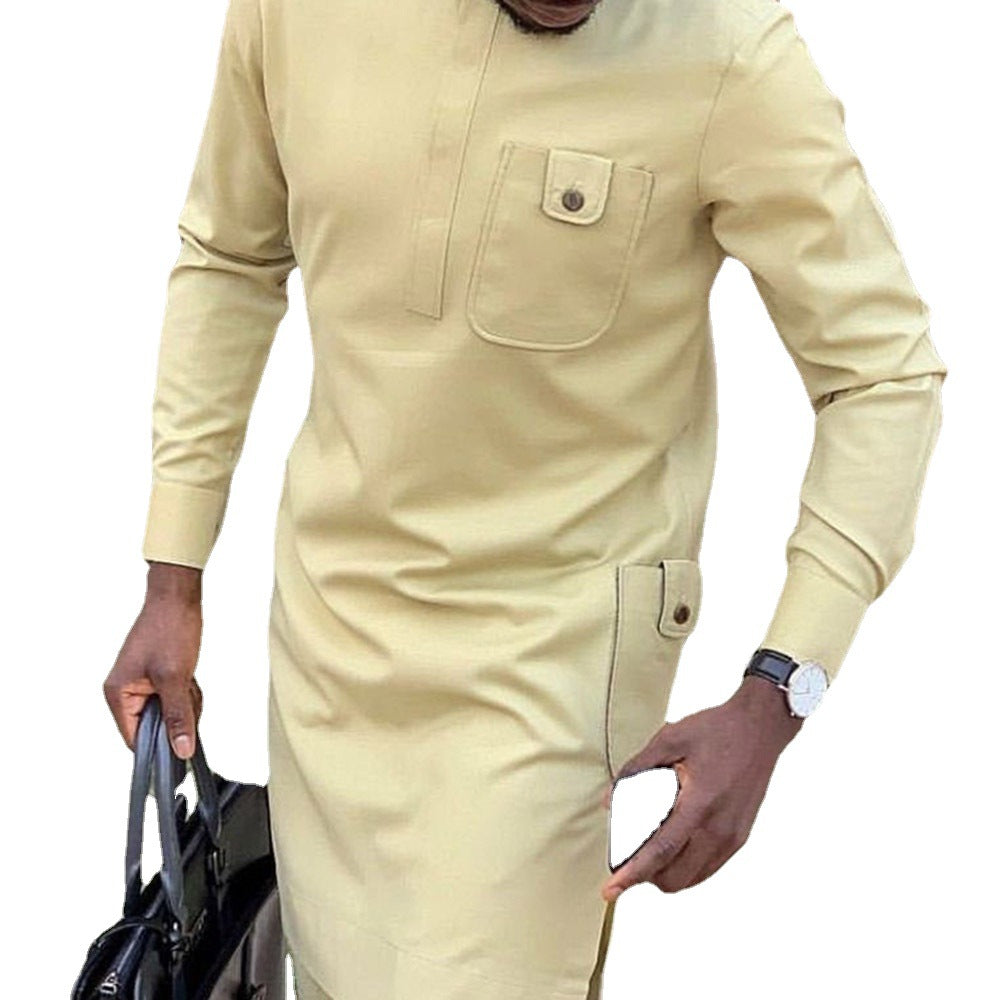 Casual Yellow Spring And Autumn Plain Cotton Stand Collar Printed Shirt