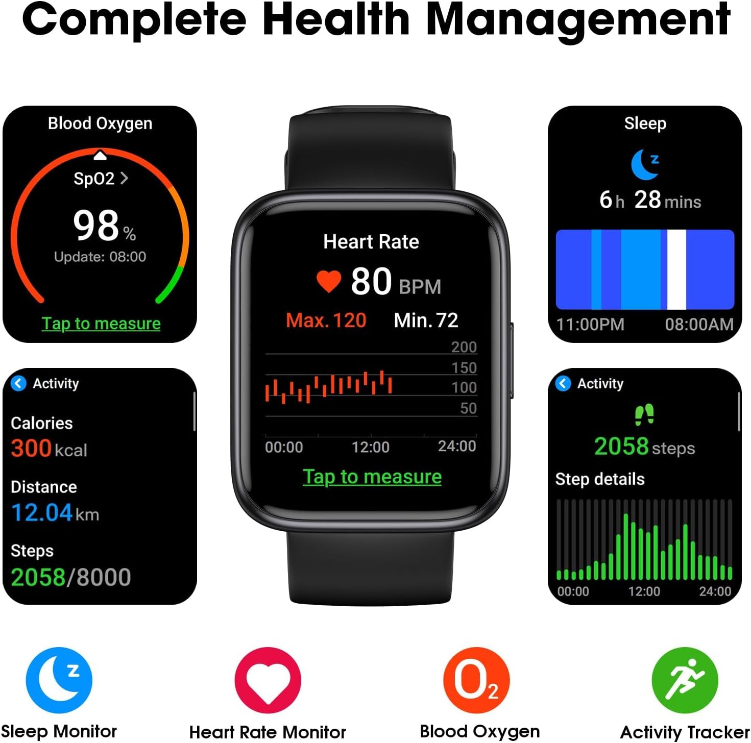 Smart Watch No App/Phone Required, Long Battery Life Fitness Tracker Watch,Hd Screen, Waterproof Activity Tracker with Step Counter for Walking, Pedometer, Calories Tracker for Men Women