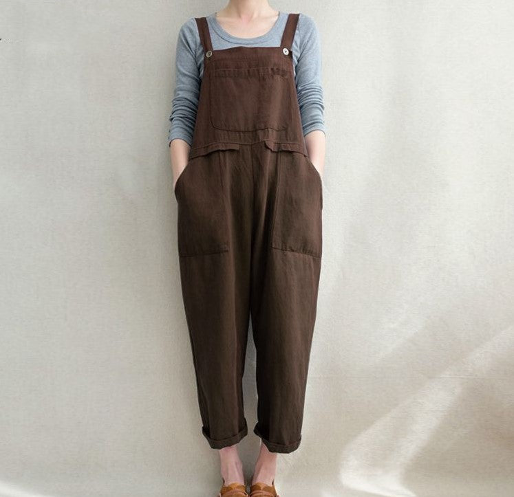 European And American Women's Clothing Pocket Casual Long Suspender Pants
