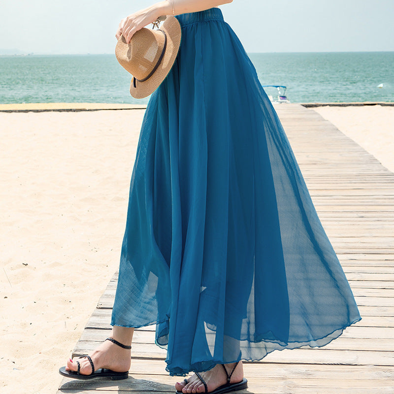 Chiffon Nederdel Stor Svingnederdel Ferie Strandkjole Fe Kjole