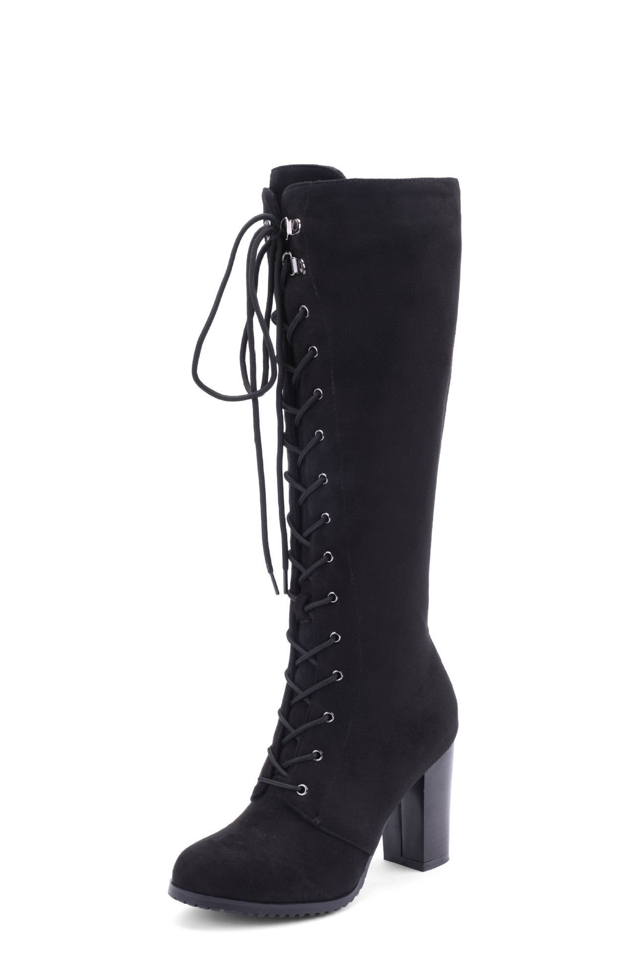 Women's High Boots Foreign Trade Thick High Heel Winter New European And American Women's Boots Front Lace Handsome Suede Knight Boots Motorcycle Boots