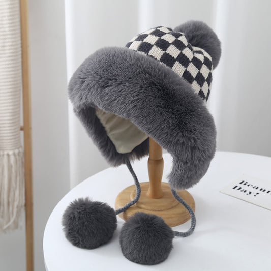 Korean Checkerboard And Fuzzy Lei Feng Hat