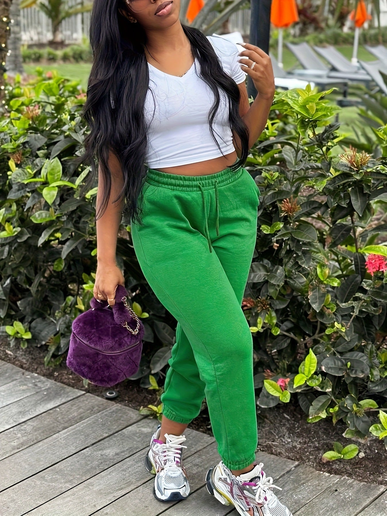 Sleek Stylish Elastic-waist Drawstring Sweatpants For Sporty Casual Wear