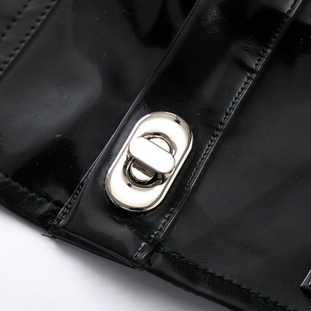 UP Leather Coat Padded Shoulder Glossy Half-length Vest Men's Lapel Metal Buckle Cardigan Vest Jacket Short