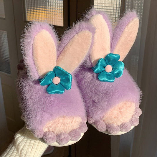 Cute Purple Bunny Plush Non-slip Soft Bottom Slippers