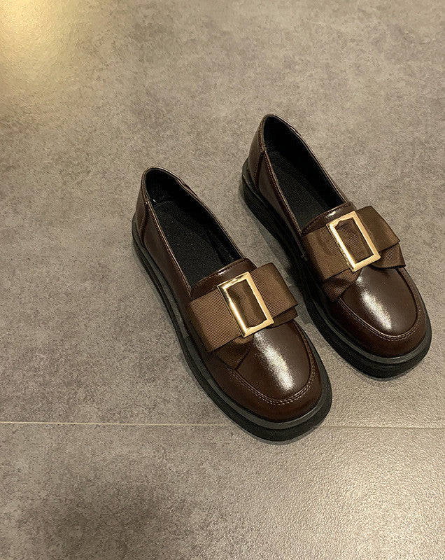 Metal Square Buckle Loafers Women's Platform One-step Single Shoes British Style Small Leather Shoes