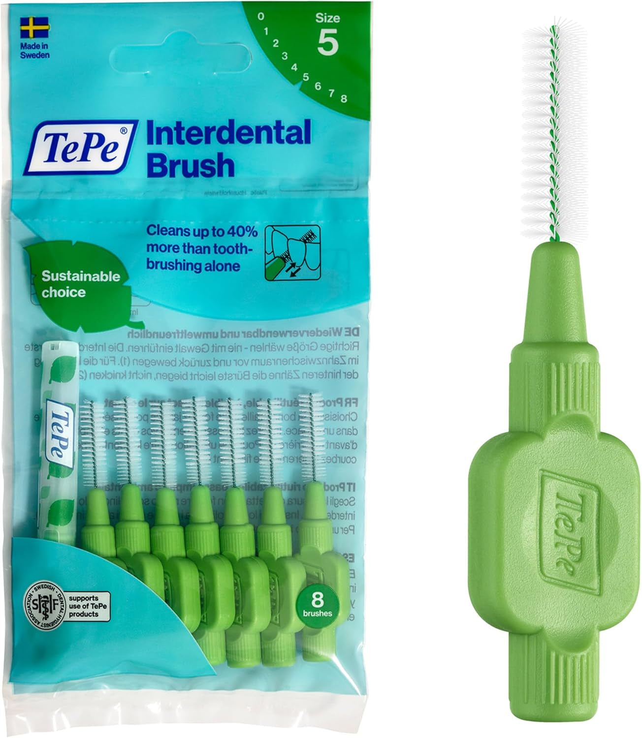 Tepe Interdentalbürste, Original, Grün, 0,8 Mm/Iso 5, 8 Stk., Plaque-Entfernung, Effiziente Reinigung Der Zahnzwischenräume,Für Große Lücken