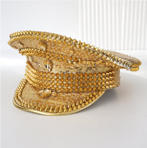 European And American Fashion Rhinestone Women's Diamond Rivets Party Ball Cross-border Export Hat Free Size Cool Punk