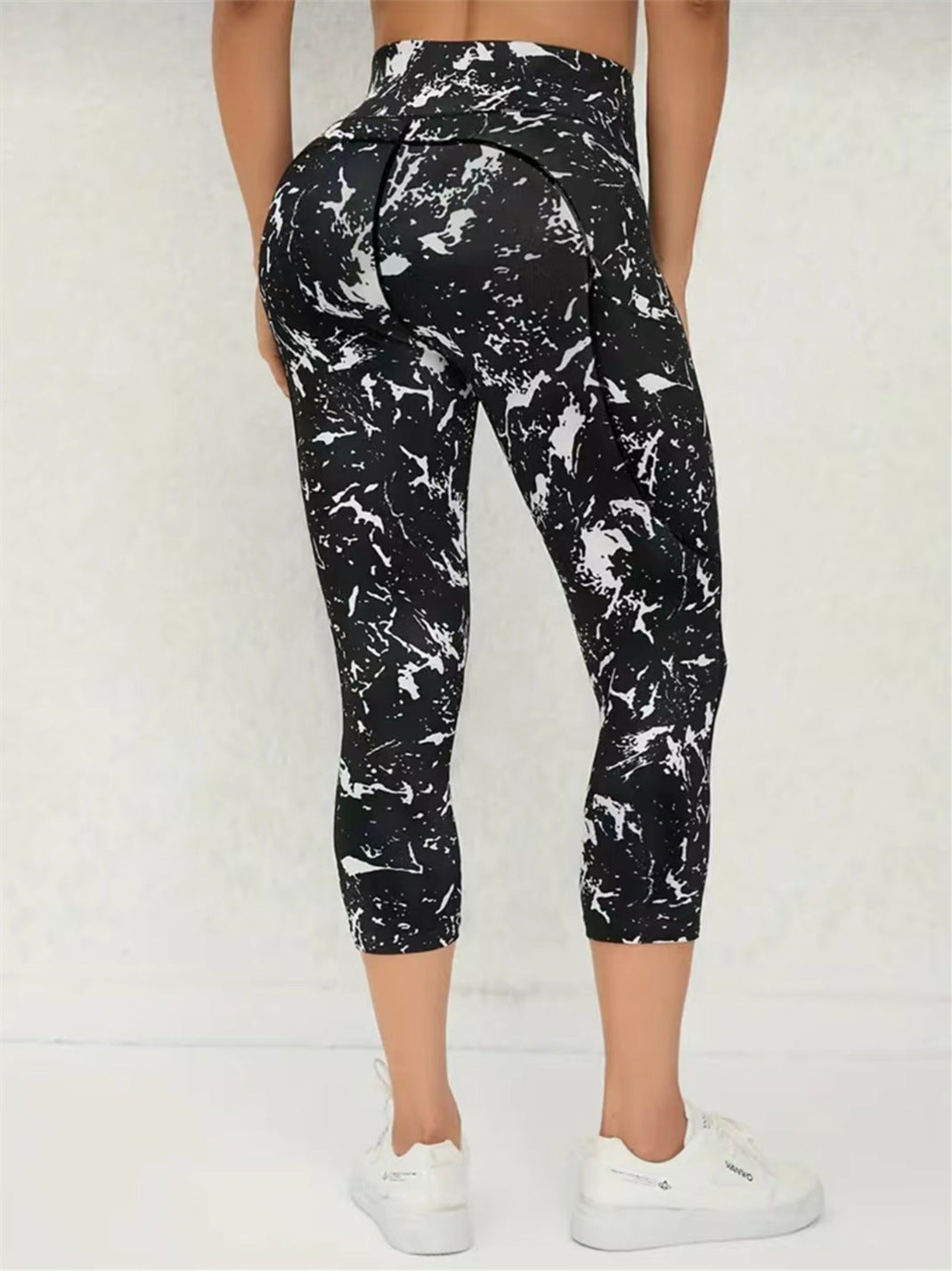 Bukser, maveindsnørende, hofteløftende yogatræning, bar fornemmelse, stramme leggings med print