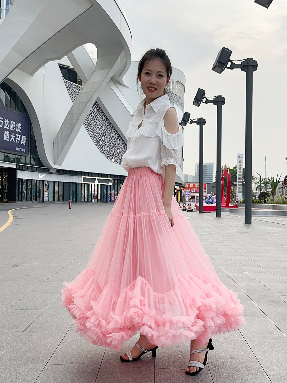Lace A- Line Bubble Large Hem Fashion Mesh Skirt