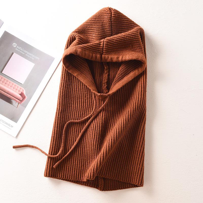 Women's Solid Color Cashmere Sweater Hat And Scarf In One