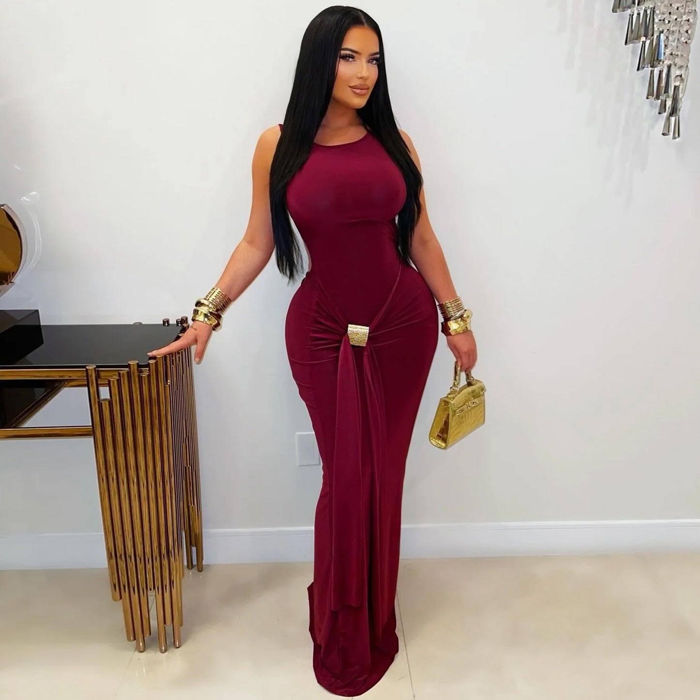 Stylish Womens Solid-Color Figure-Hugging Backless Dress