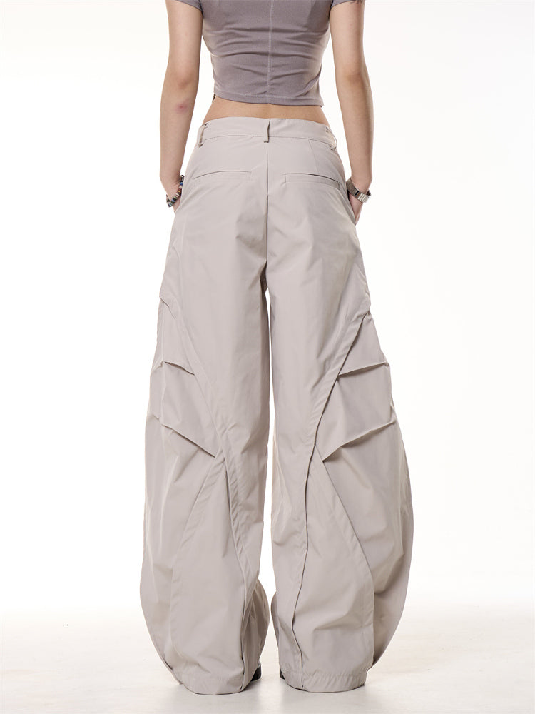 Retro Functional Pleated Loose Wide-leg Pants