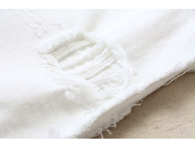 New Ripped White Denim Skirt Women's Spring And Summer