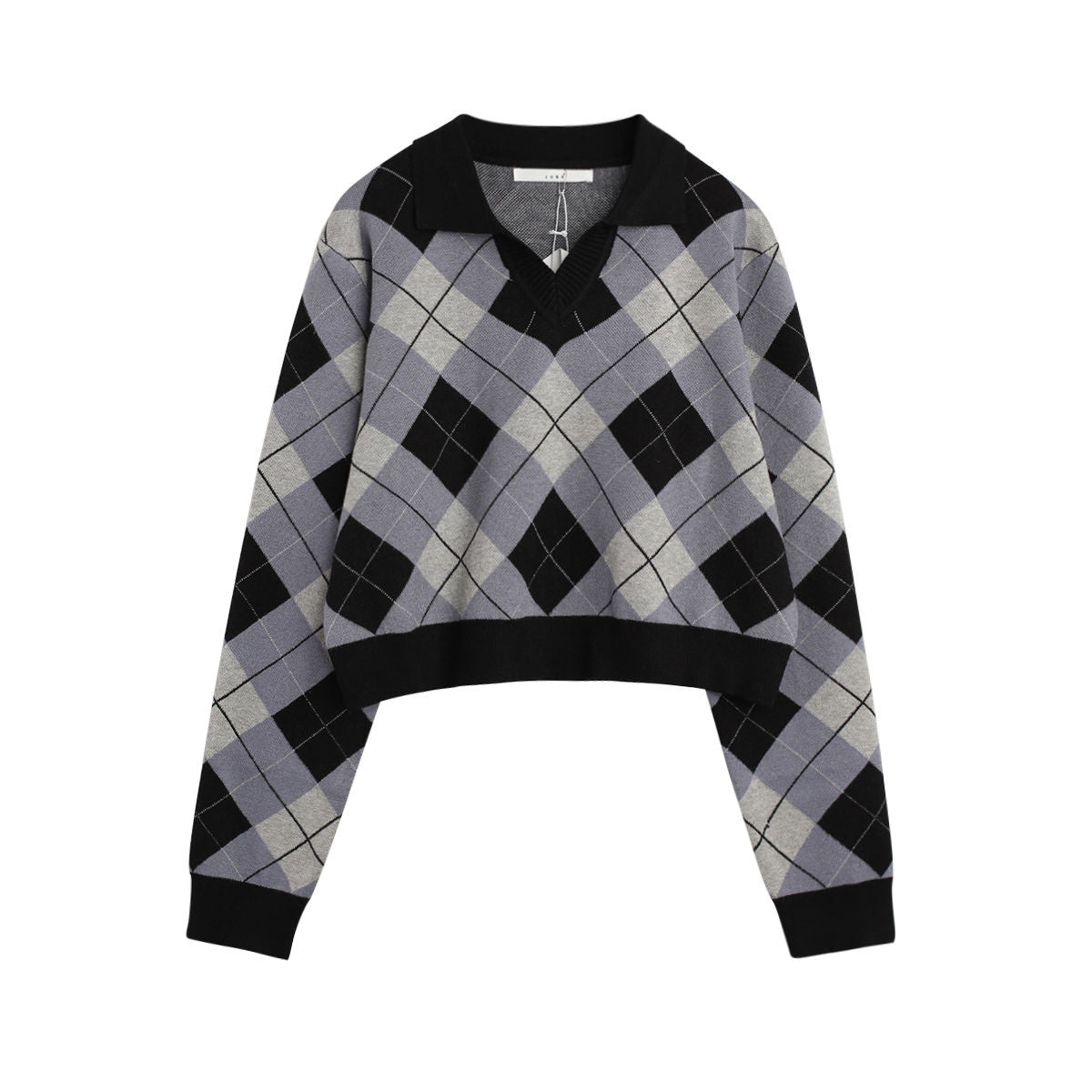 Fashionable All-match Diamond Colorblock Knitted Top