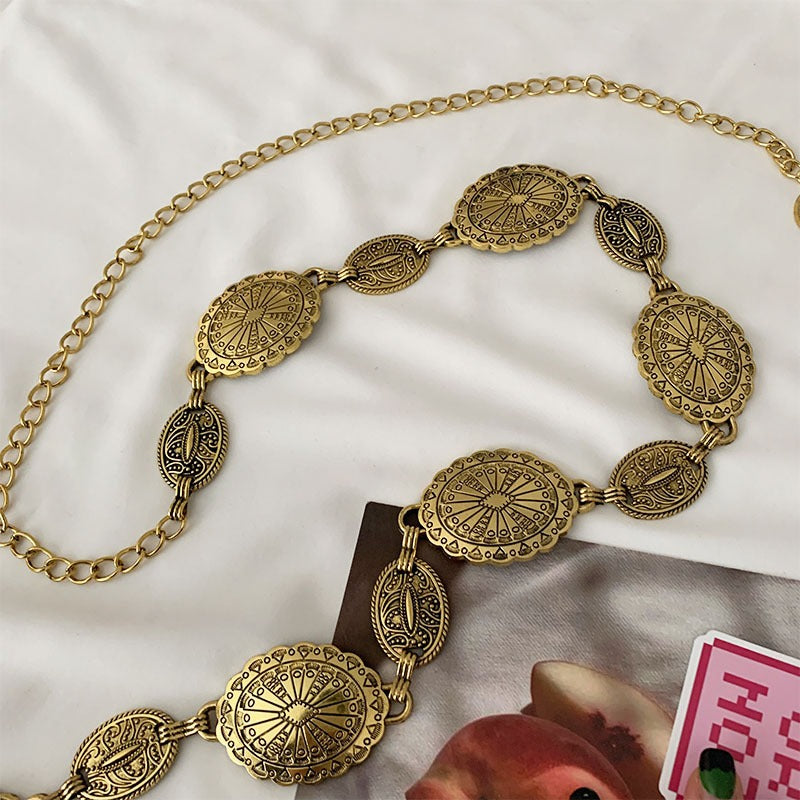 Retro Multi-element Ethnic Style Carved Chain Niche Modified Waist
