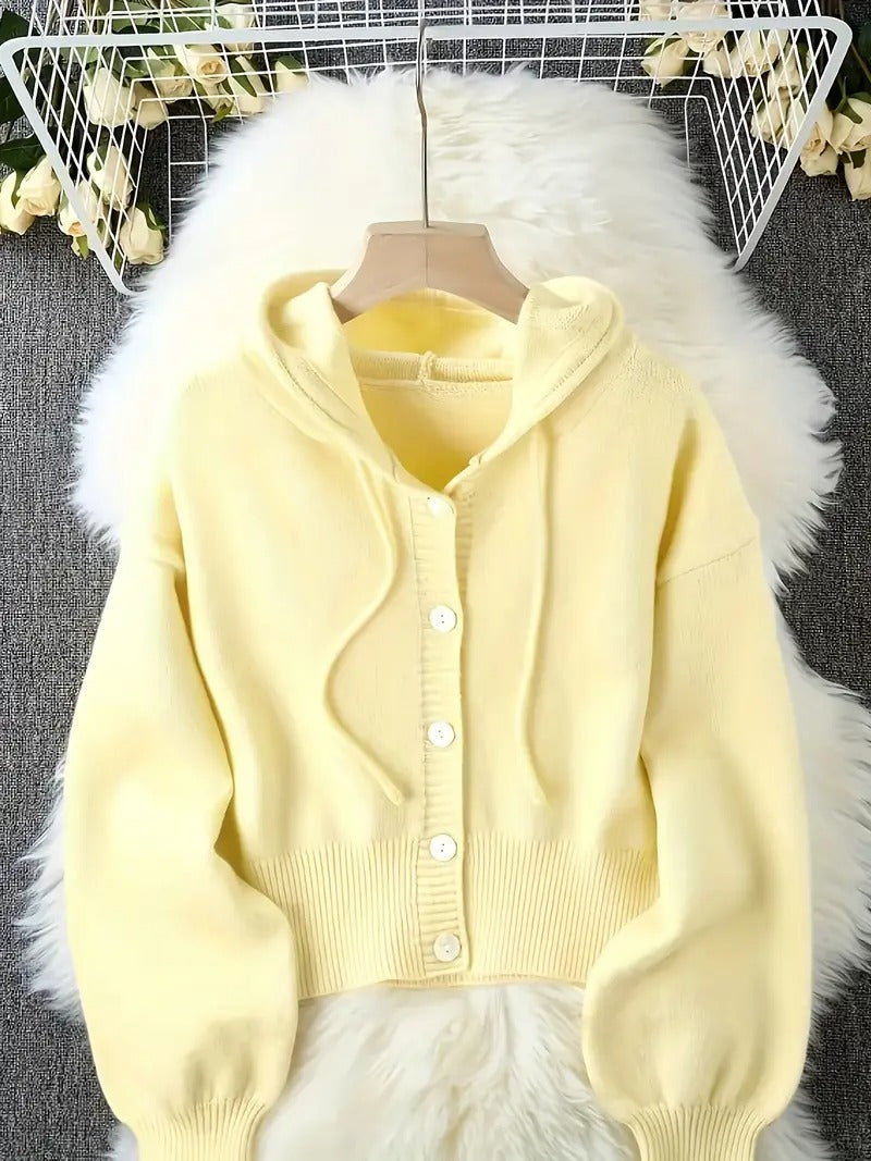 Women's Ivory Yellow Oversized Hooded Cardigan