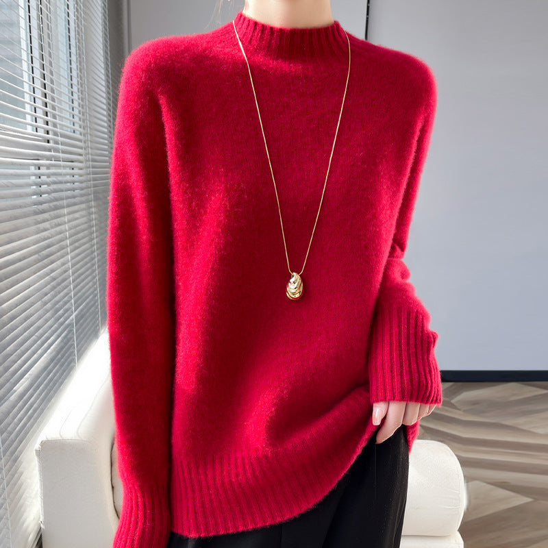 Pullover Half Turtleneck Thick Loose Wool Knitted Sweater