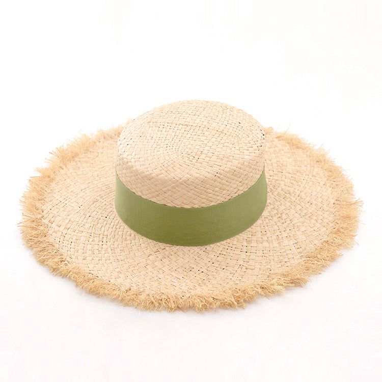 Women's Raffia Frayed Flat Big Brim Hat