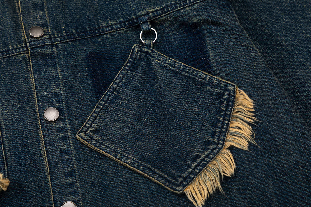 Style Personalized Pocket Design Frayed Cat Beard Shirt Jacket