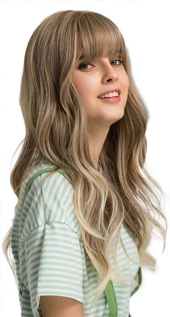 Women's Brown Bangs Long Curly Hair