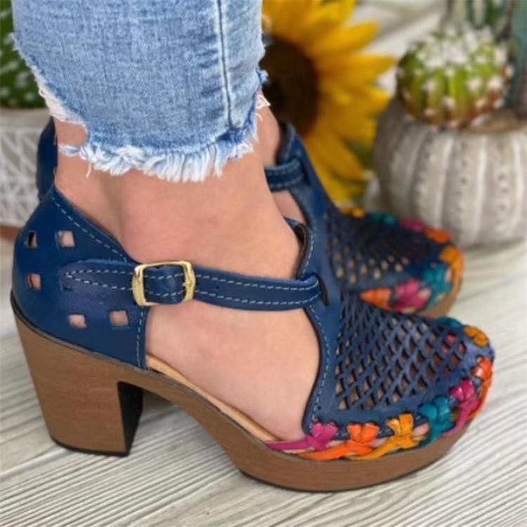 Round Toe Low-cut Breathable Hollow Wedge Heel Buckle Fashion Women's Sandals