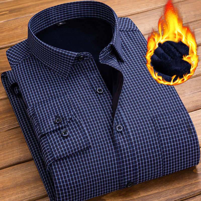 Men's Warm Shirt Plus Velvet Padded Long Sleeves
