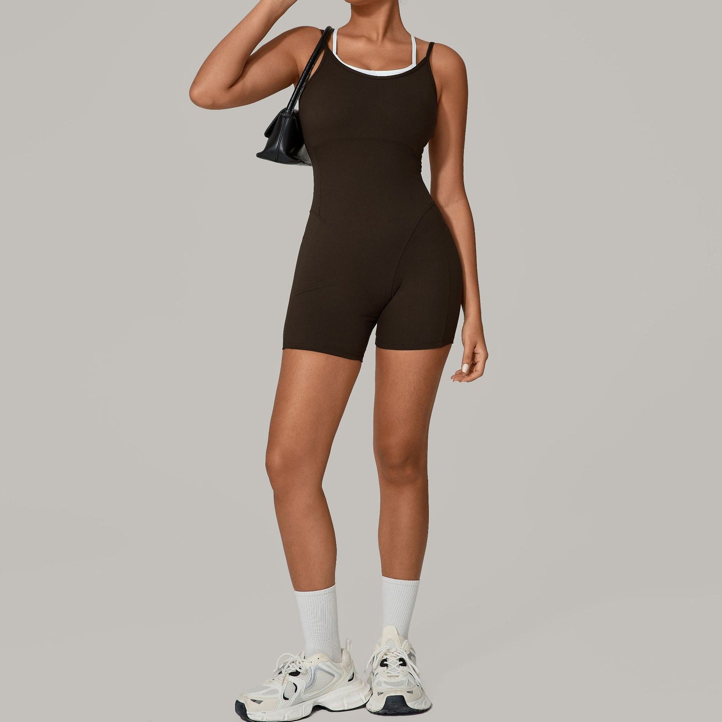 Autumn Sand Fake Two-piece Contrast Color Sling Sports Jumpsuit