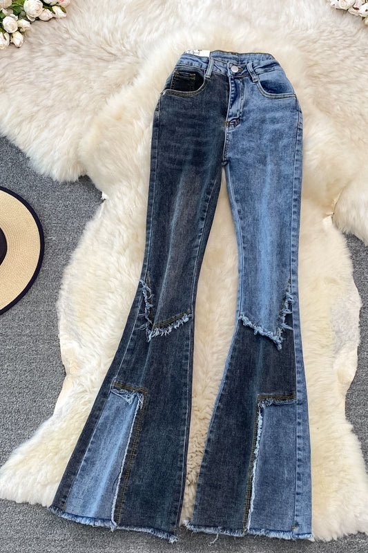 Floor Mopping Vintage Raw Edge Slim Flared Trousers