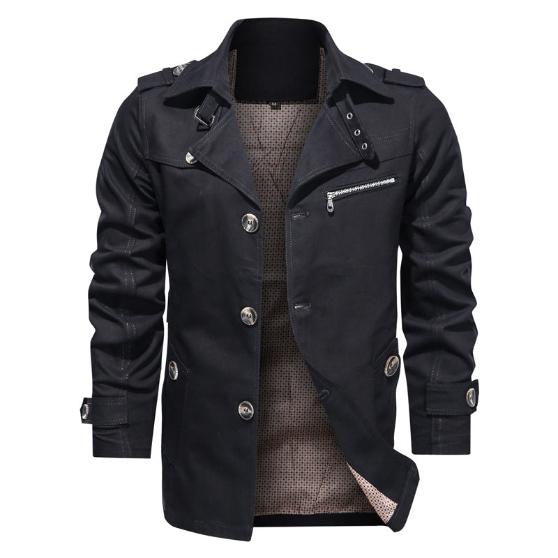 Cotton Lapel Mid-length Men's Casual Jacket
