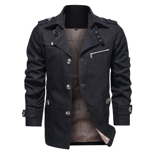 Cotton Lapel Mid-length Men's Casual Jacket