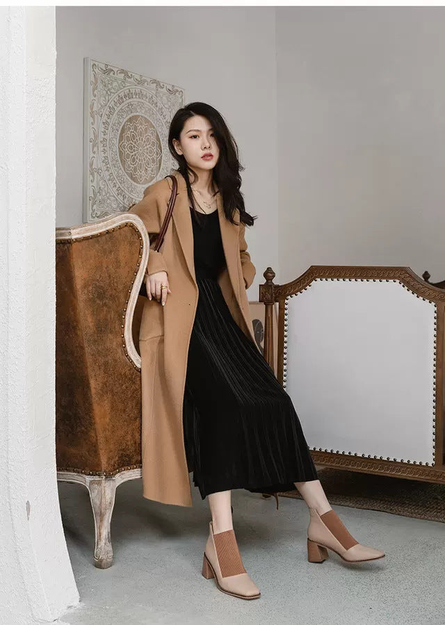 Chunky Heel Short Boots Simple Elastic Mid-heel