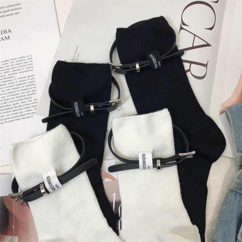 Leather Lace-up Fashionable Stylish Personalized Cotton Socks