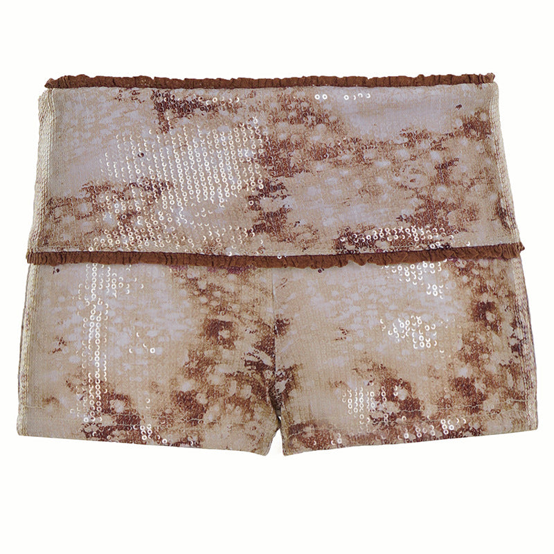 New Hot American Style Low Waist Lace Stitching Sequin Shorts