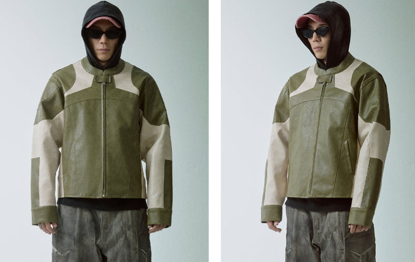 Distressed, Relaxed-fit Biker Leather Jacket