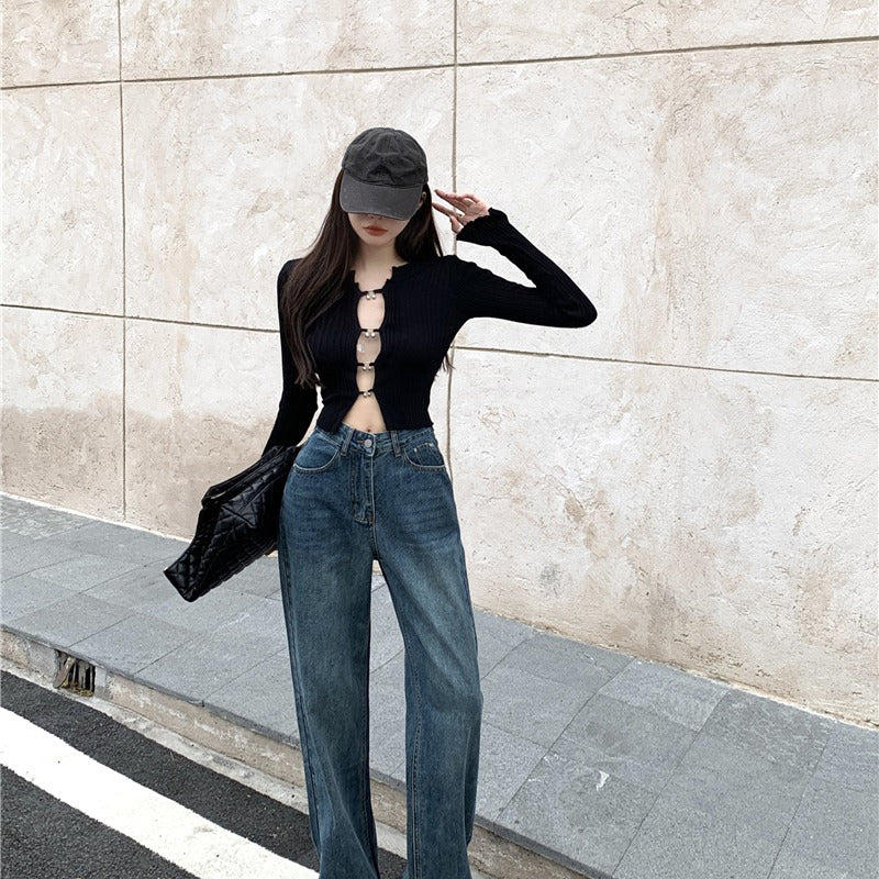 Retro Design Sense New High-waisted Wide Leg Jeans
