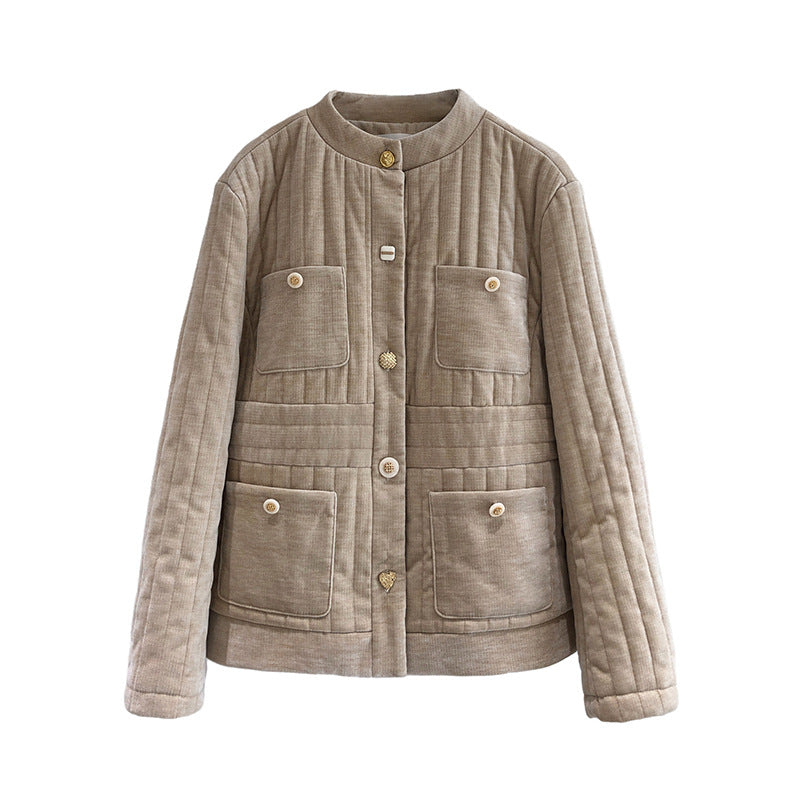 Small Fragrance Metal Button Velvet Cotton Coat