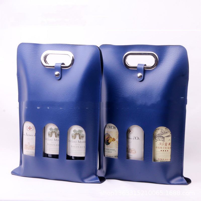 Three Red Wine Box PU Leather Carry Bag